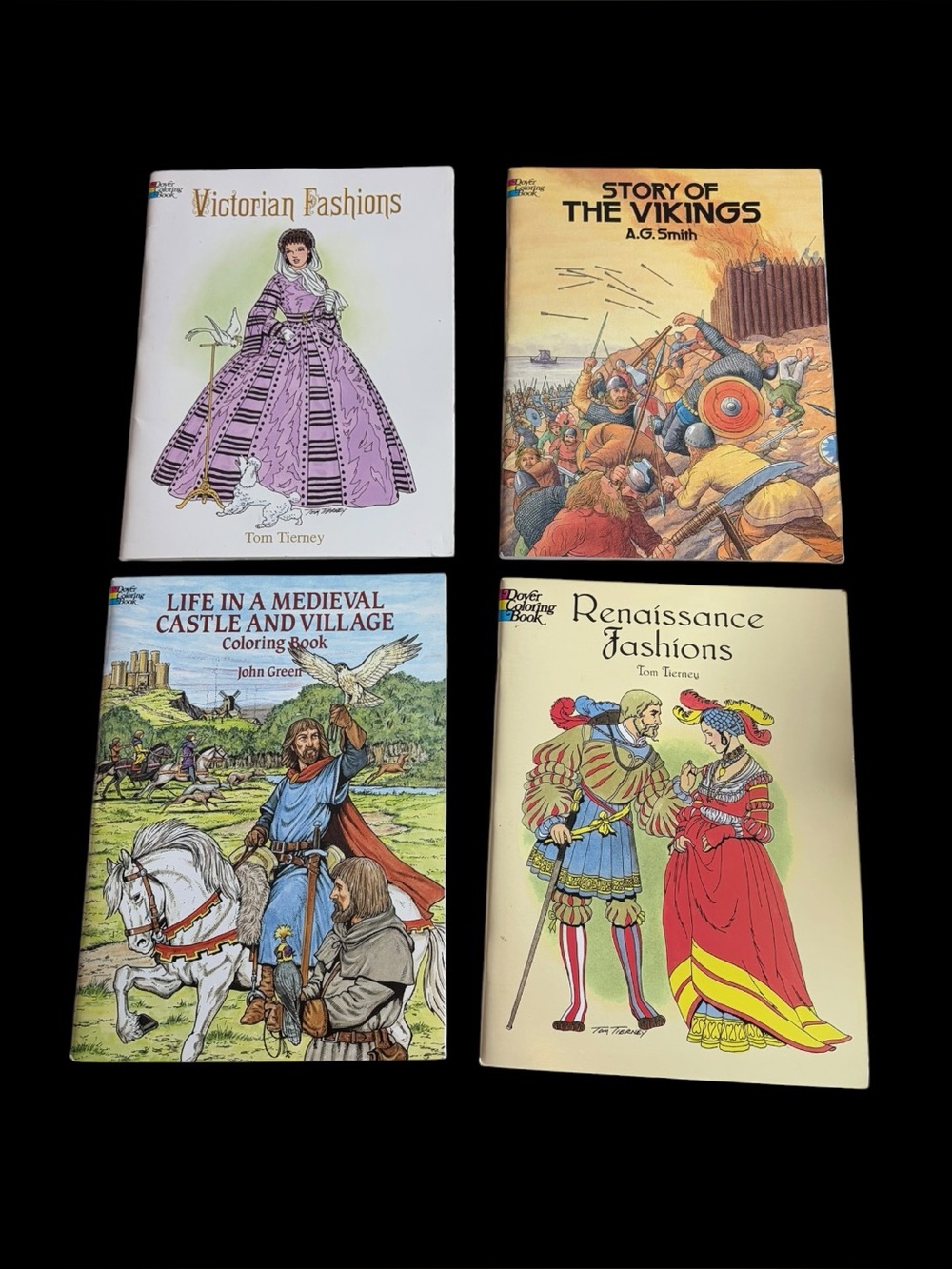 4 Vtg Dover Historical Coloring Books - Fashion, Vikings, Medieval, Renaissance